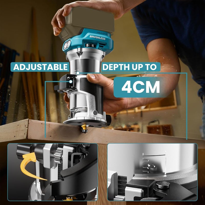 MtiolHig Cordless Compact Router Compatible with Ma-kita Battery (Bare Tool), 6 Variable Speeds Router Tool for Woodworking, 800W Fixed Base Wood Router with Trim Router Bits - Image 5